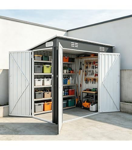 Amazon | 物置 屋外 戸外収納庫 スチール 幅195*奥行き122*高180 床材